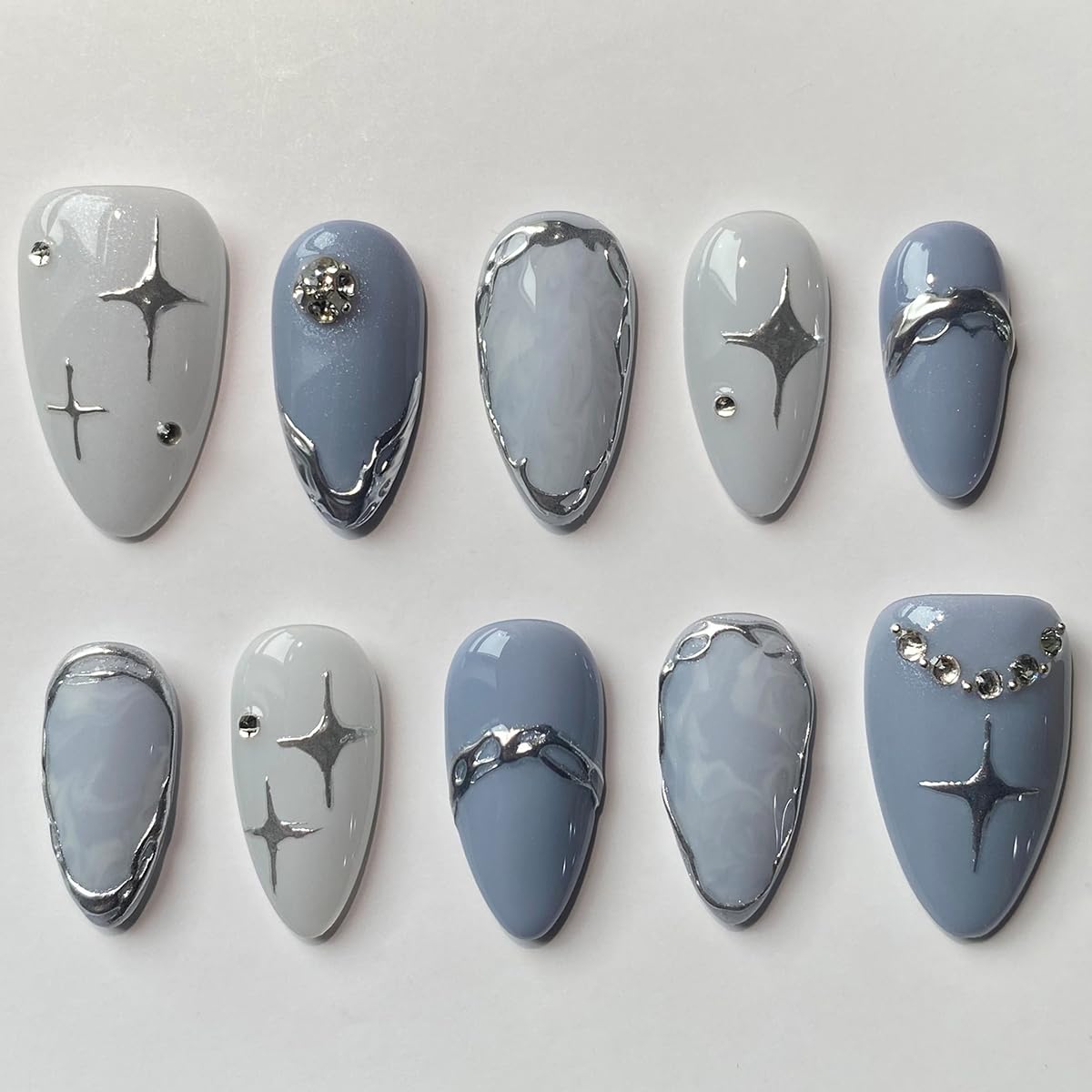 Press On Nails - Handmade 3D False Nails Short Almond 10 Pcs Reusable ABS Material Finger Painting Nail Tip French Salon Design Artificial Fingernail for Women-Small size