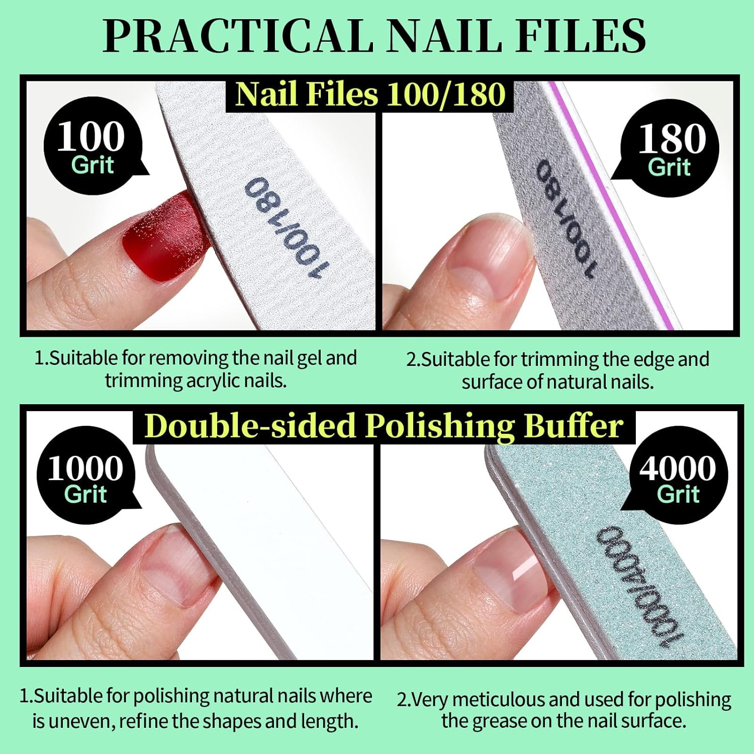 Nail Tools, Nail Care Kit, Nail Files 100/180, Nail Buffer Block, Cuticle Nippers, Cuticle Pusher, Cuticle Peeler, Nail Lifter for Ingrown Toenails, Toenail File, Manicure Kit, Green - Image 2